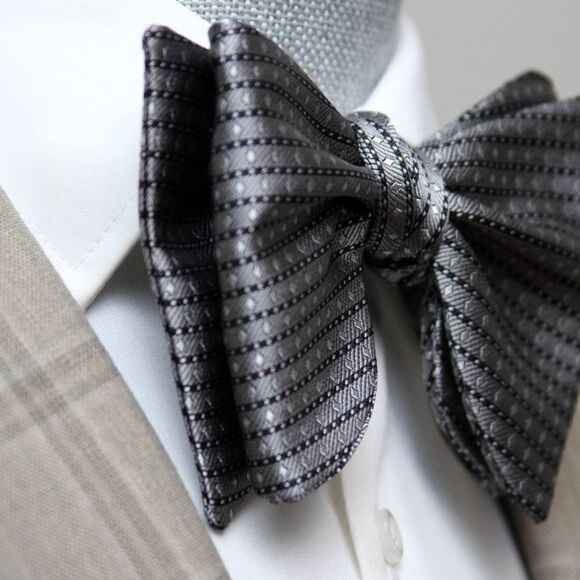 Men's Self-tied Bow Tie 100%Silk Big Butterfly S634 grey Ornament - Picture 12 of 16